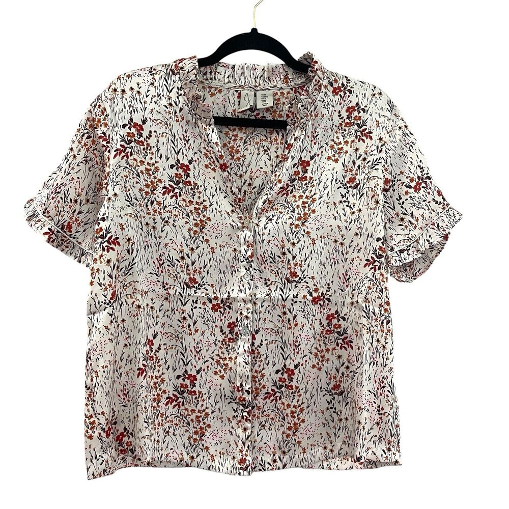 Joie Blouse Women’s Medium Multicolor Floral Button-up V-neck Coastal Grandma